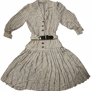 Vintage 1980s Adele Simpson Midi Dress White With Black Accents And Belt - XS/S